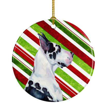 Dog and Christmas Candy Ceramic Ornament