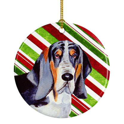 Dog and Christmas Candy Ceramic Ornament