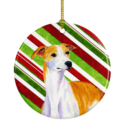 Dog and Christmas Candy Ceramic Ornament