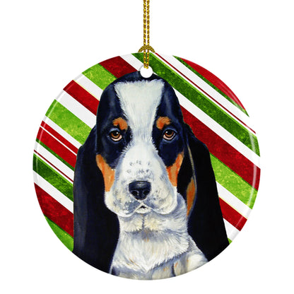 Dog and Christmas Candy Ceramic Ornament