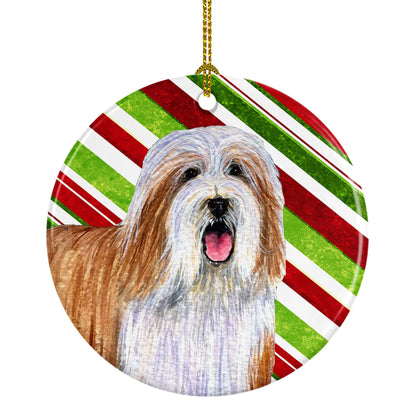 Dog and Christmas Candy Ceramic Ornament