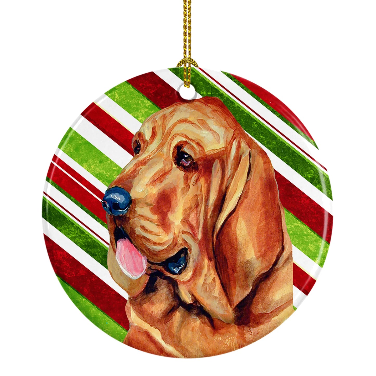 Dog and Christmas Candy Ceramic Ornament