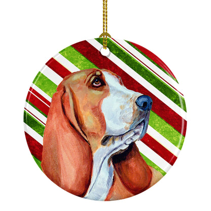 Dog and Christmas Candy Ceramic Ornament