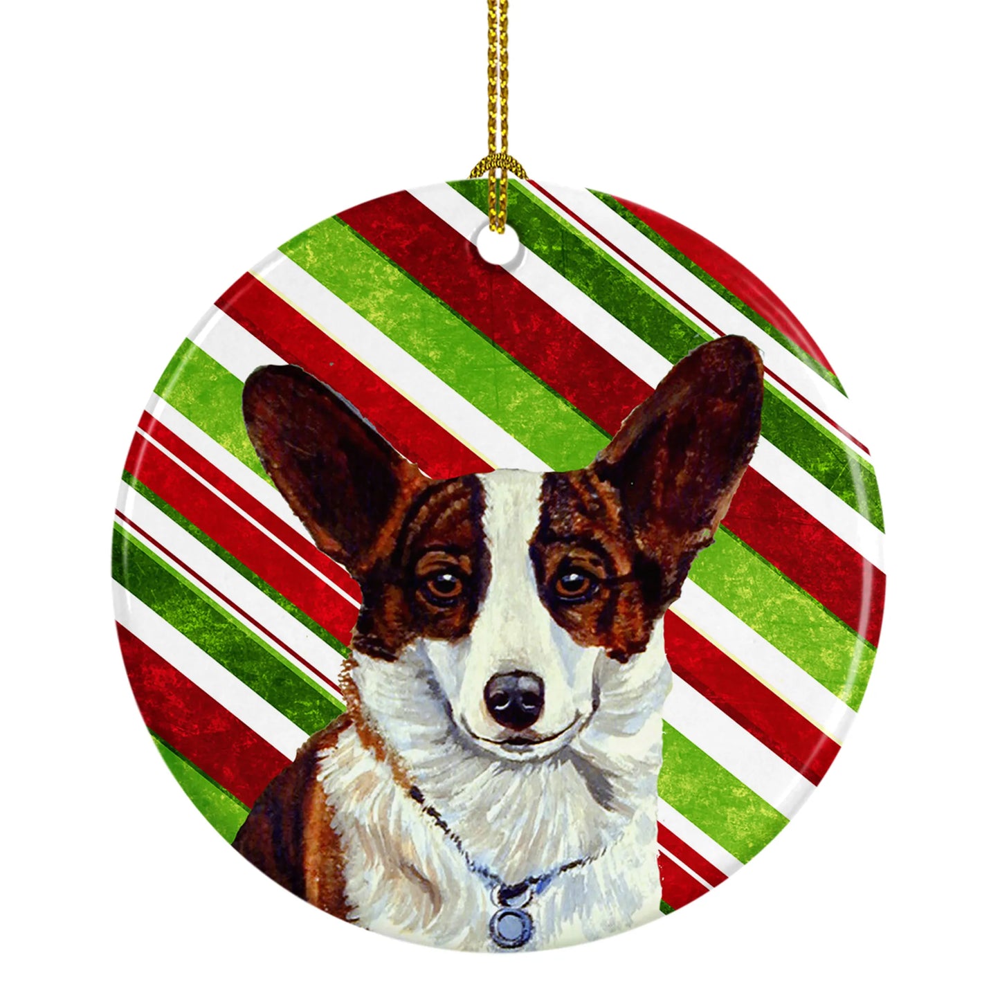 Dog and Christmas Candy Ceramic Ornament