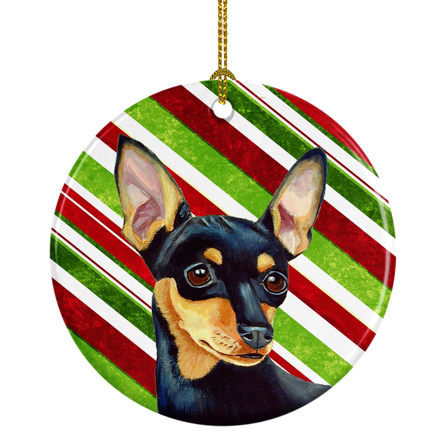 Dog and Christmas Candy Ceramic Ornament