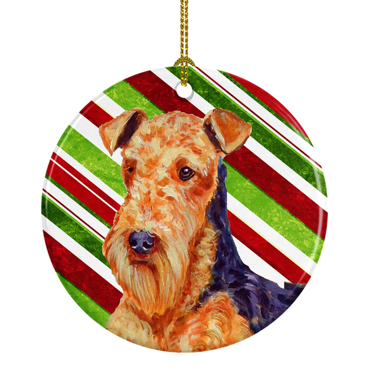 Dog and Christmas Candy Ceramic Ornament