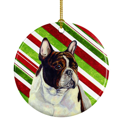 Dog and Christmas Candy Ceramic Ornament