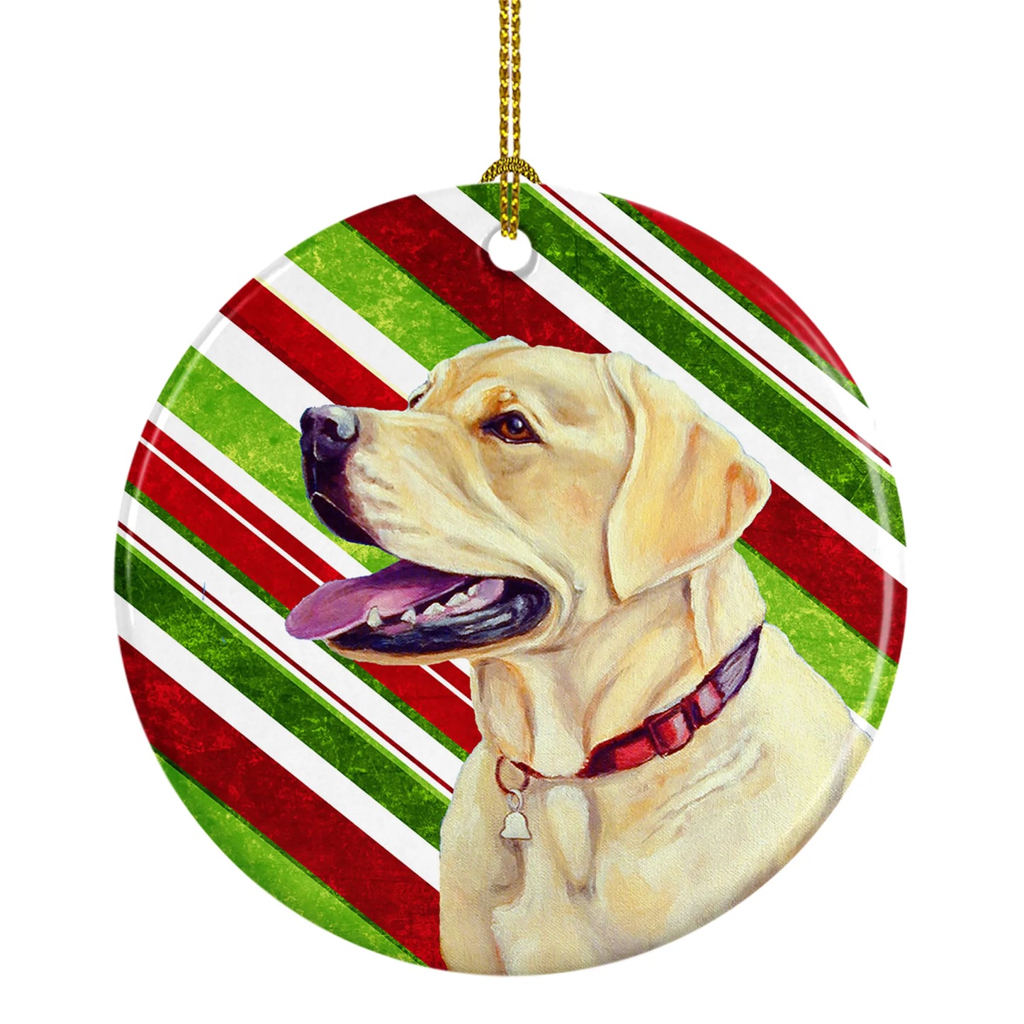 Dog and Christmas Candy Ceramic Ornament