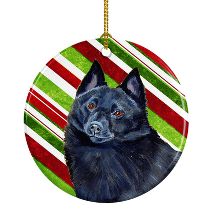 Dog and Christmas Candy Ceramic Ornament