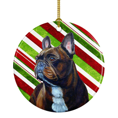 Dog and Christmas Candy Ceramic Ornament