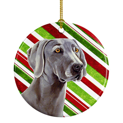 Dog and Christmas Candy Ceramic Ornament