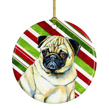 Dog and Christmas Candy Ceramic Ornament