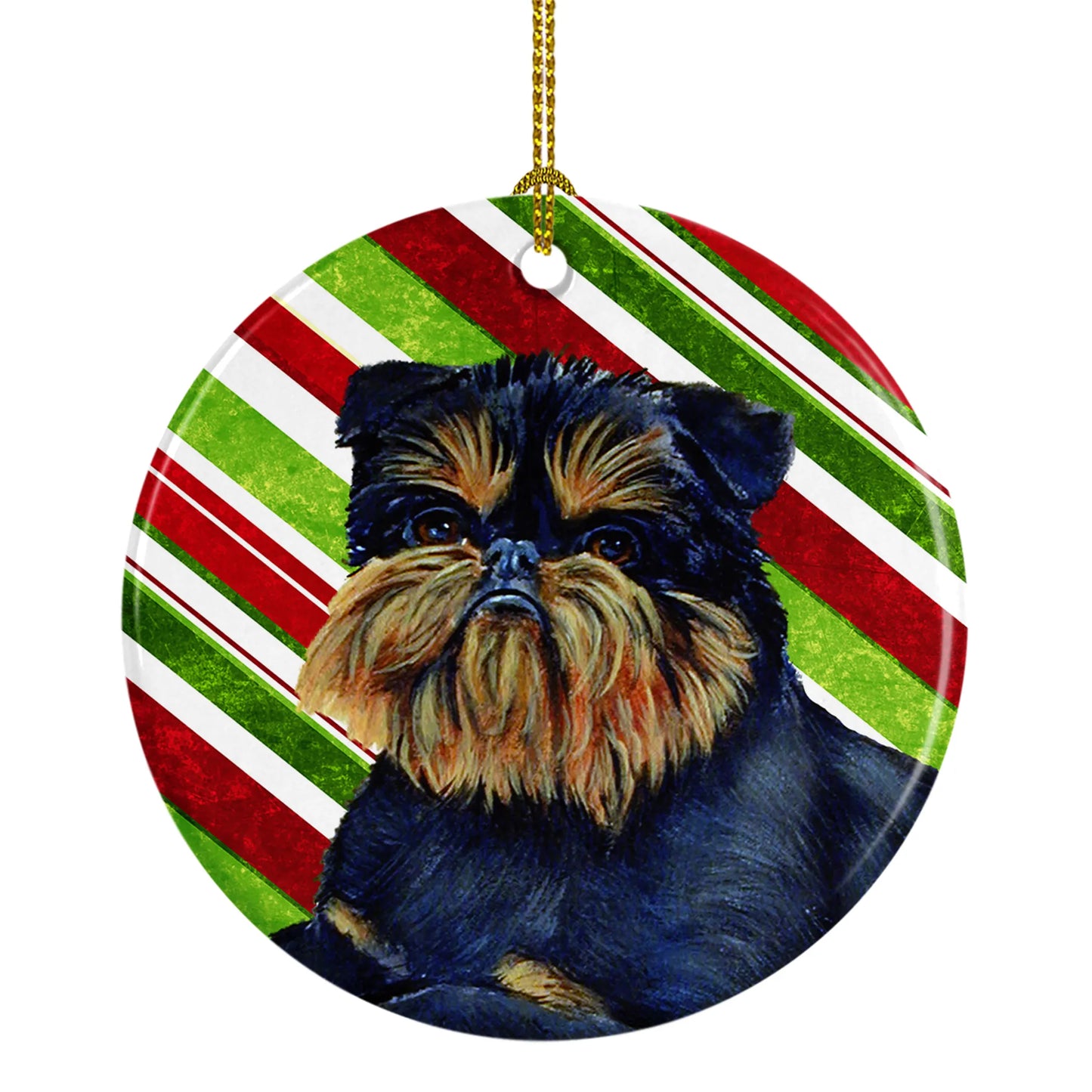 Dog and Christmas Candy Ceramic Ornament