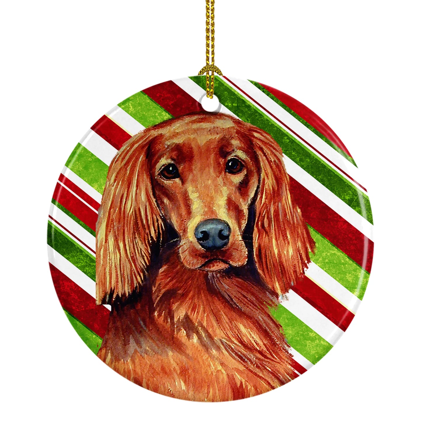 Dog and Christmas Candy Ceramic Ornament