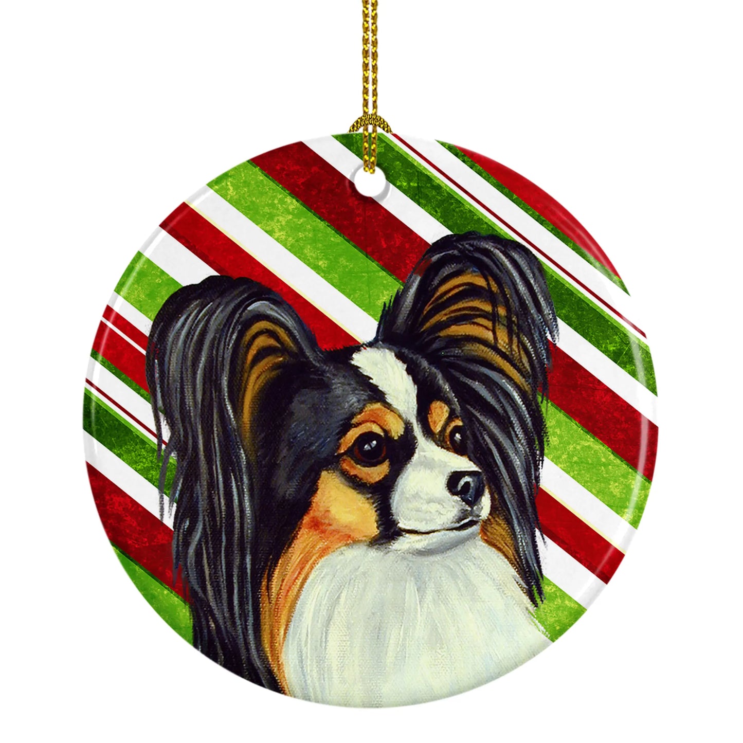 Dog and Christmas Candy Ceramic Ornament