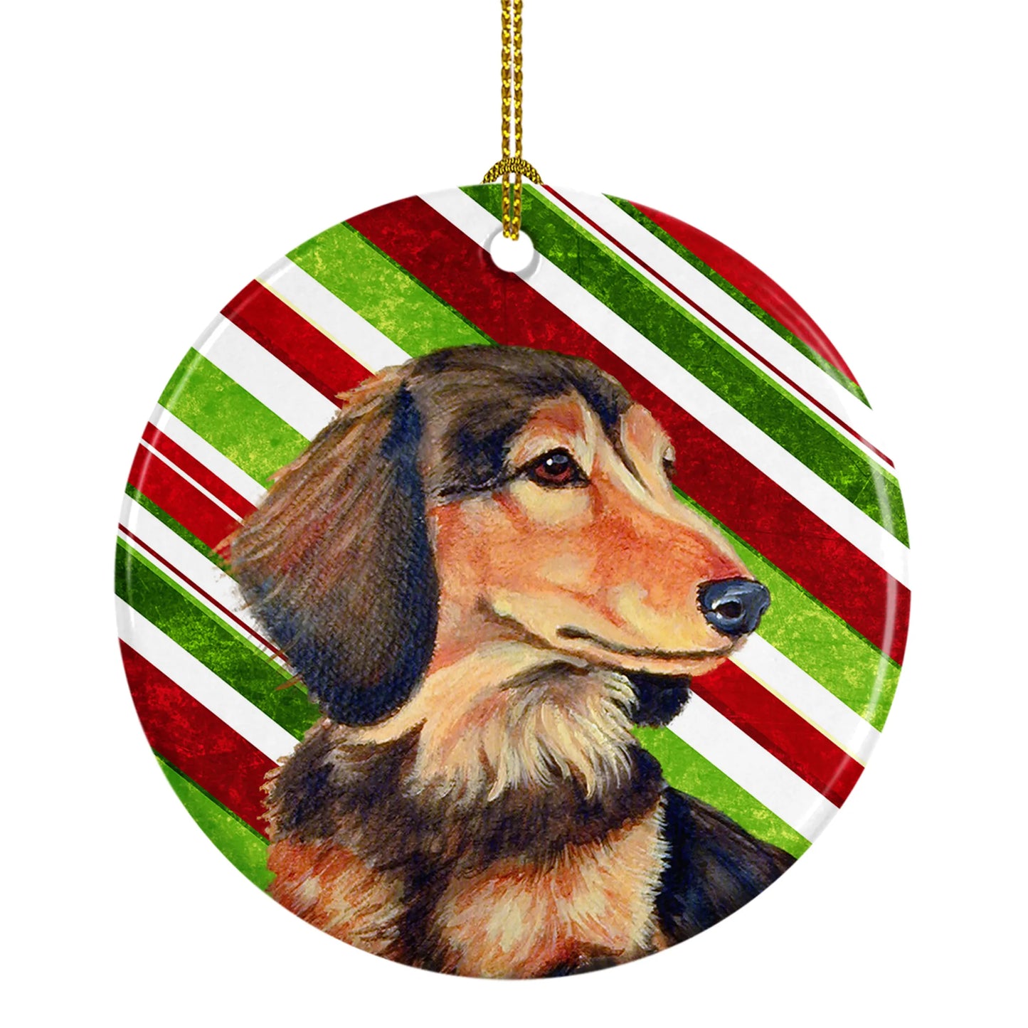 Dog and Christmas Candy Ceramic Ornament