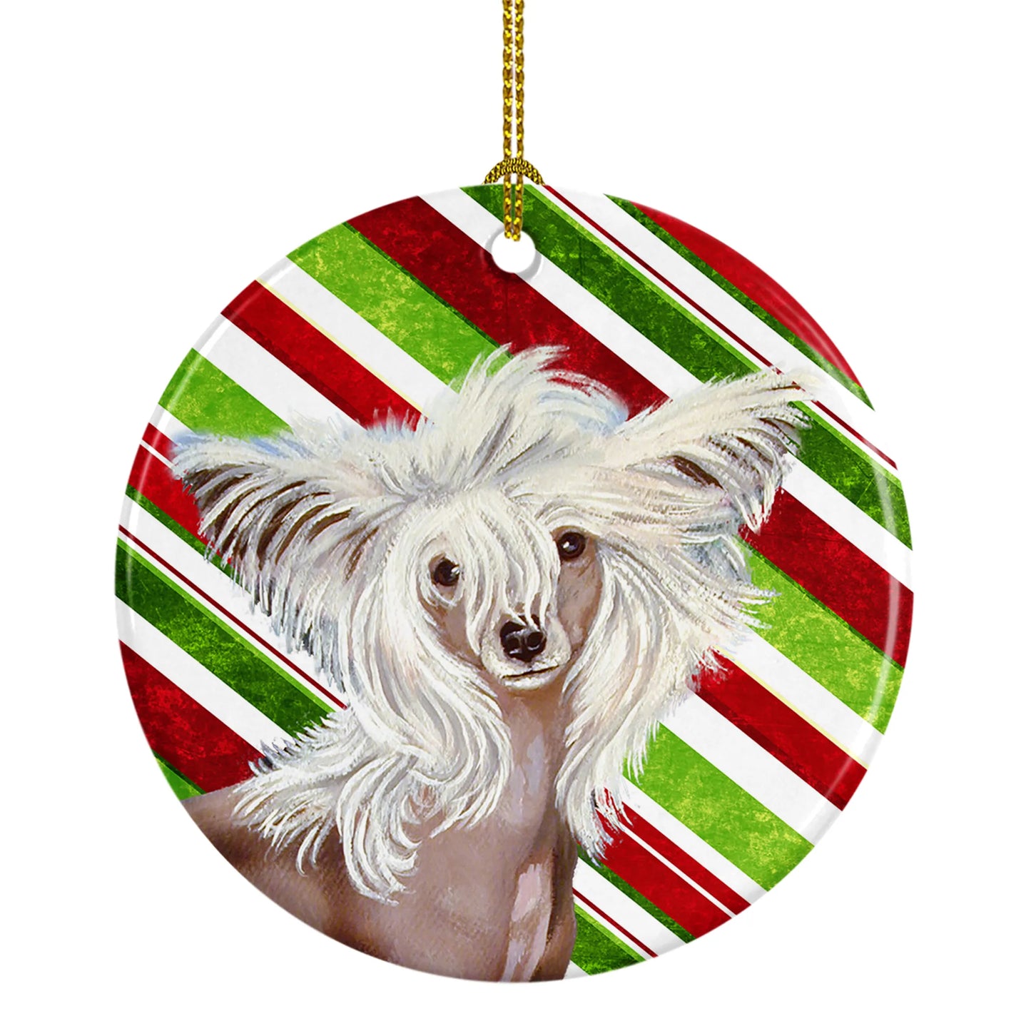 Dog and Christmas Candy Ceramic Ornament