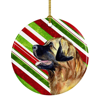 Dog and Christmas Candy Ceramic Ornament