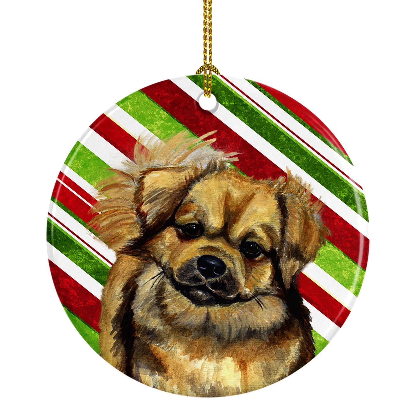 Dog and Christmas Candy Ceramic Ornament