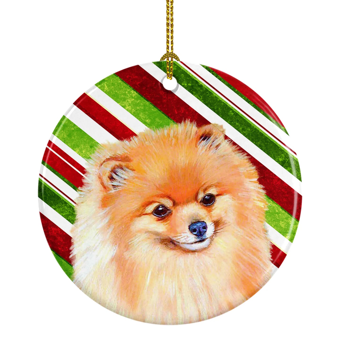 Dog and Christmas Candy Ceramic Ornament