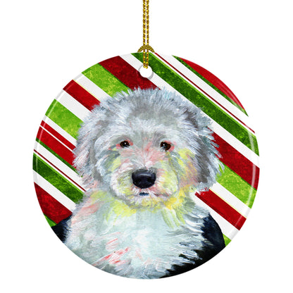 Dog and Christmas Candy Ceramic Ornament