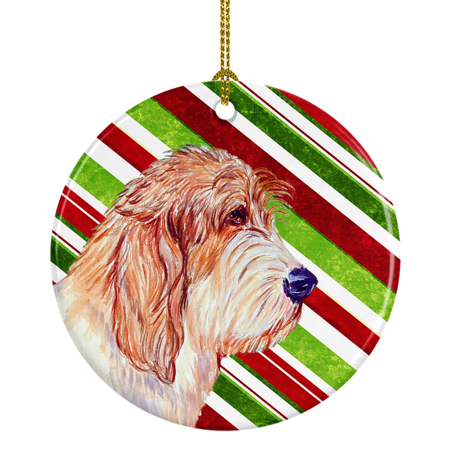 Dog and Christmas Candy Ceramic Ornament