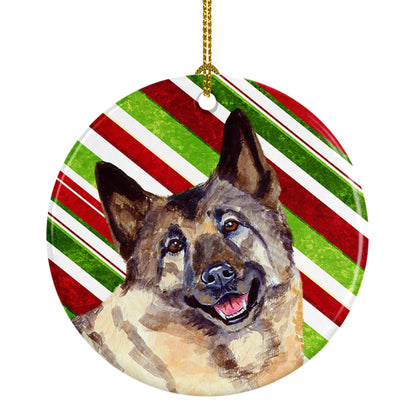 Dog and Christmas Candy Ceramic Ornament