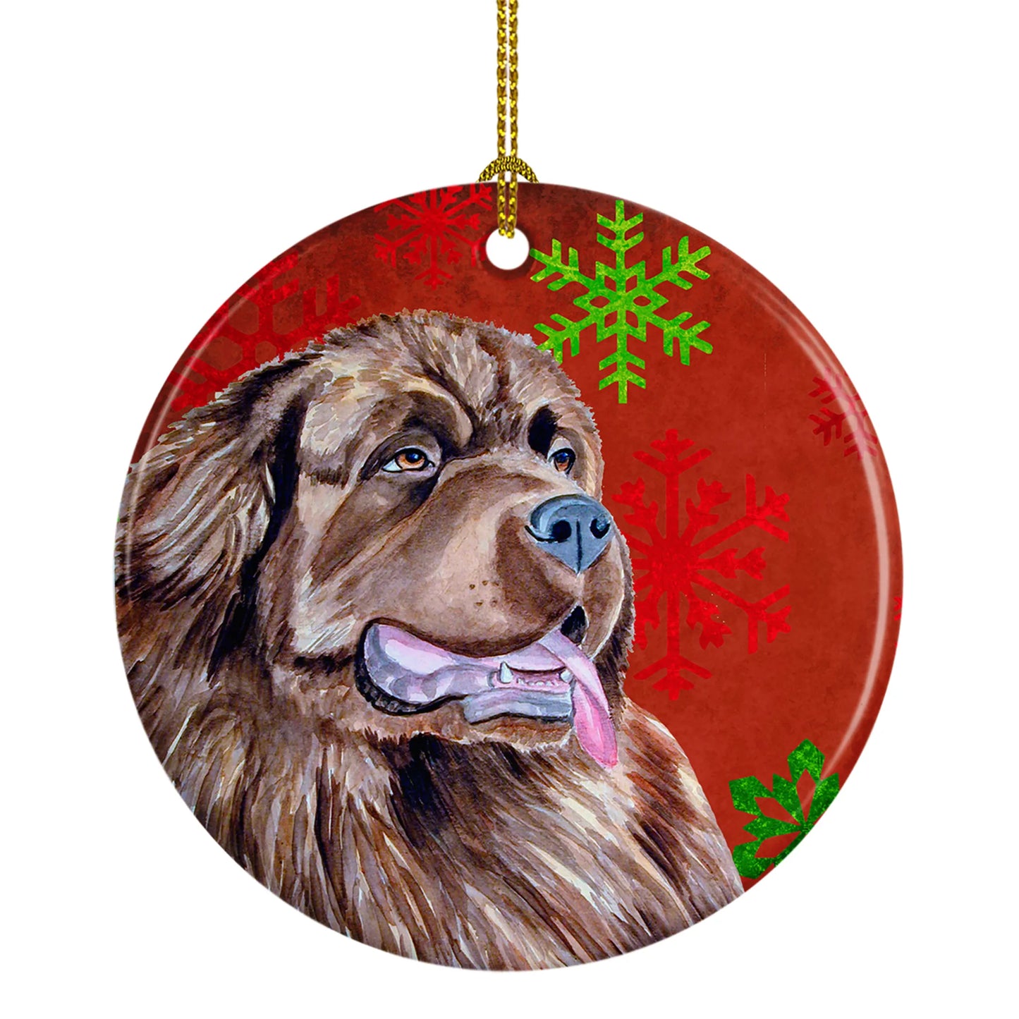 Dog and Christmas Snowflakes Ceramic Ornament