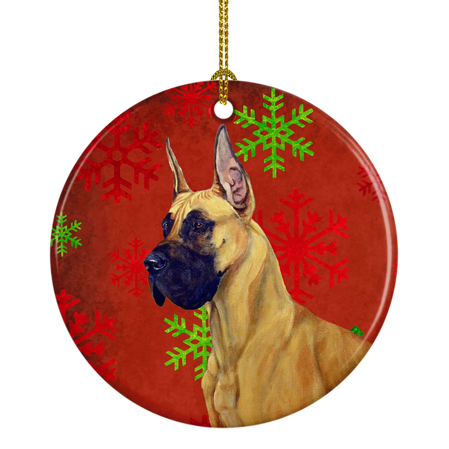 Dog and Christmas Snowflakes Ceramic Ornament