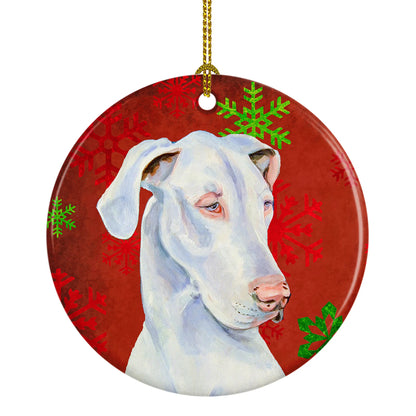 Dog and Christmas Snowflakes Ceramic Ornament