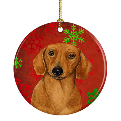 Dog and Christmas Snowflakes Ceramic Ornament