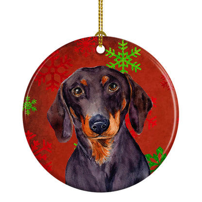 Dog and Christmas Snowflakes Ceramic Ornament