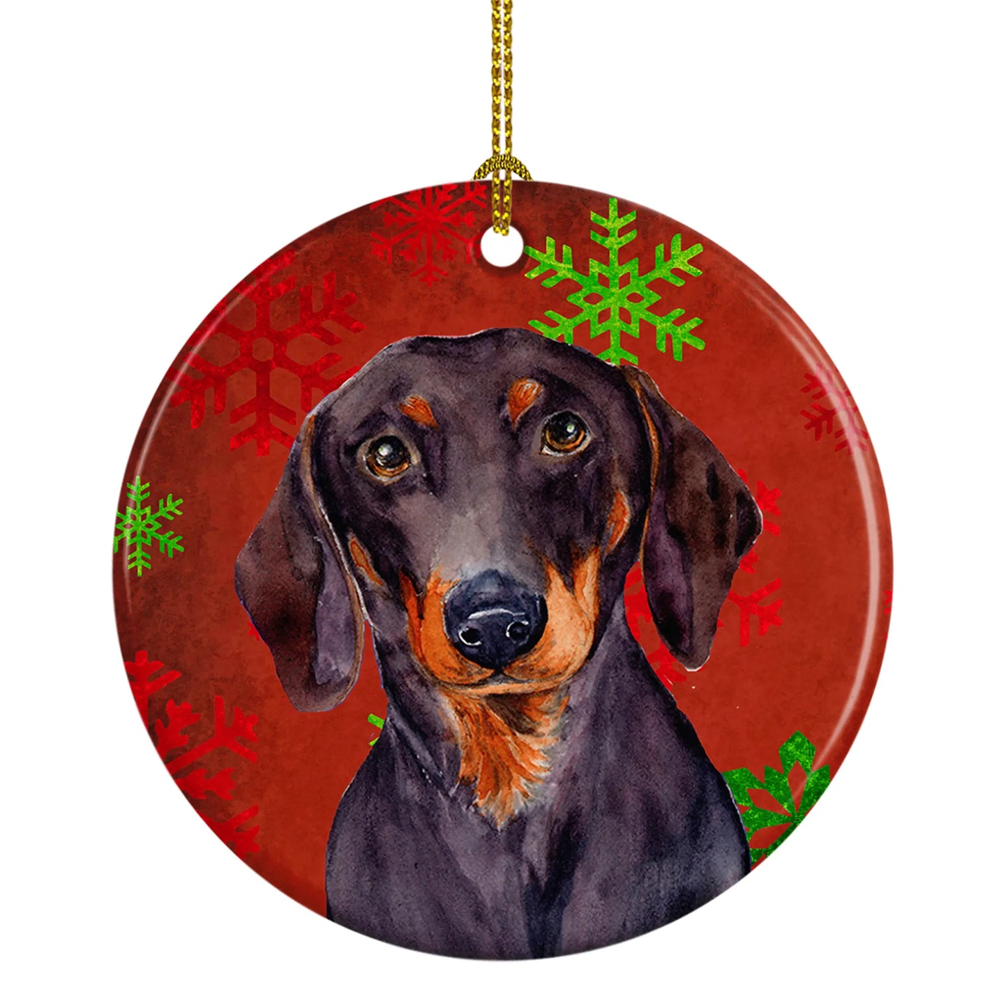 Dog and Christmas Snowflakes Ceramic Ornament