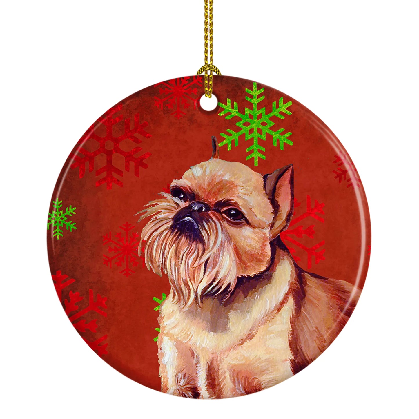 Dog and Christmas Snowflakes Ceramic Ornament