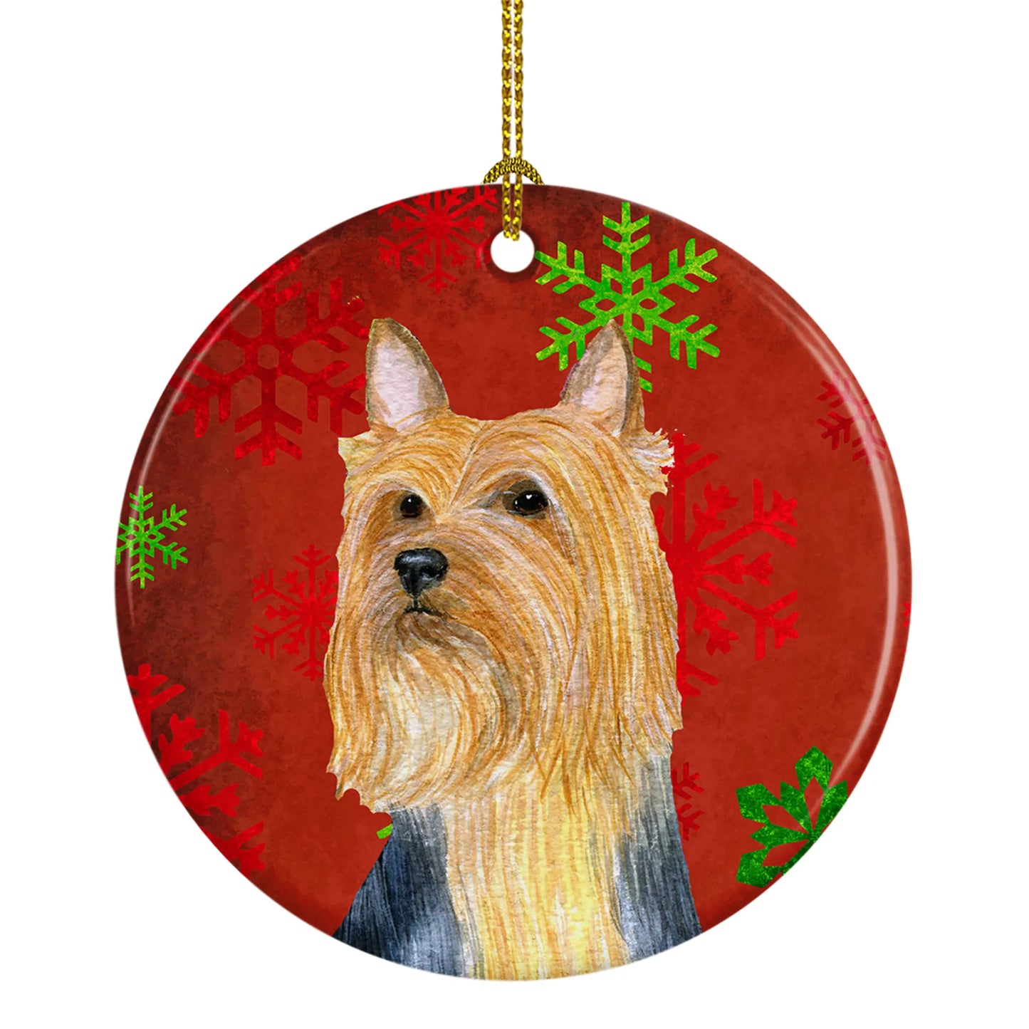 Dog and Christmas Snowflakes Ceramic Ornament