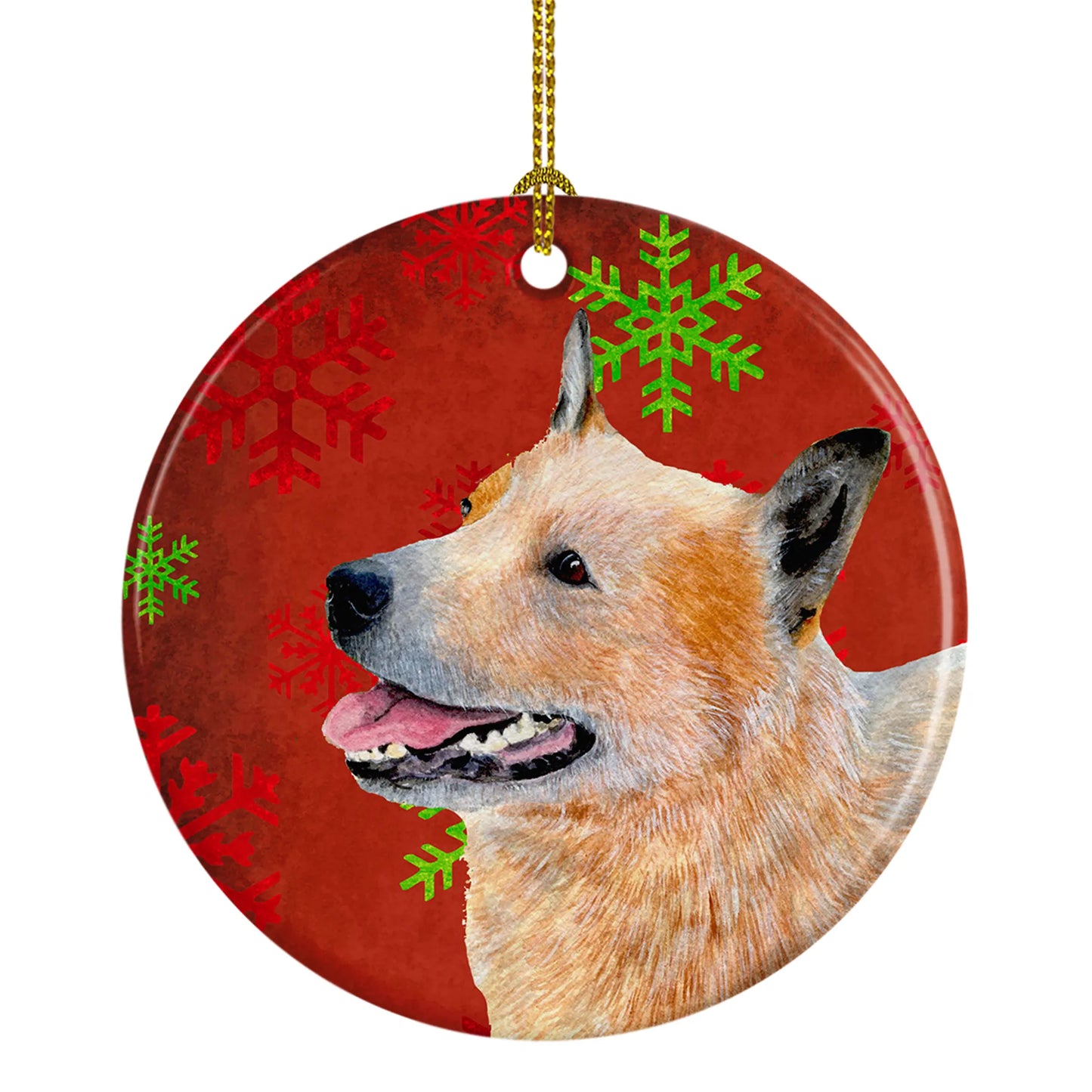 Dog and Christmas Snowflakes Ceramic Ornament