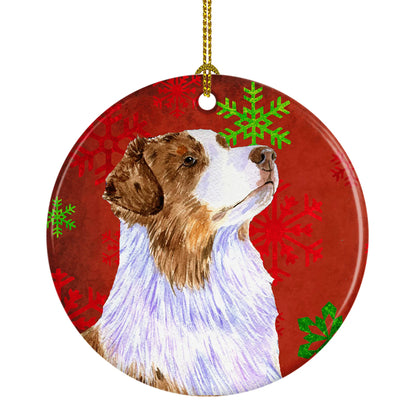 Dog and Christmas Snowflakes Ceramic Ornament