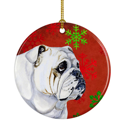 Dog and Christmas Snowflakes Ceramic Ornament