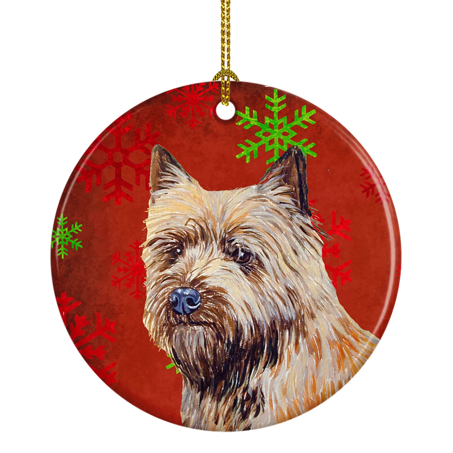 Dog and Christmas Snowflakes Ceramic Ornament