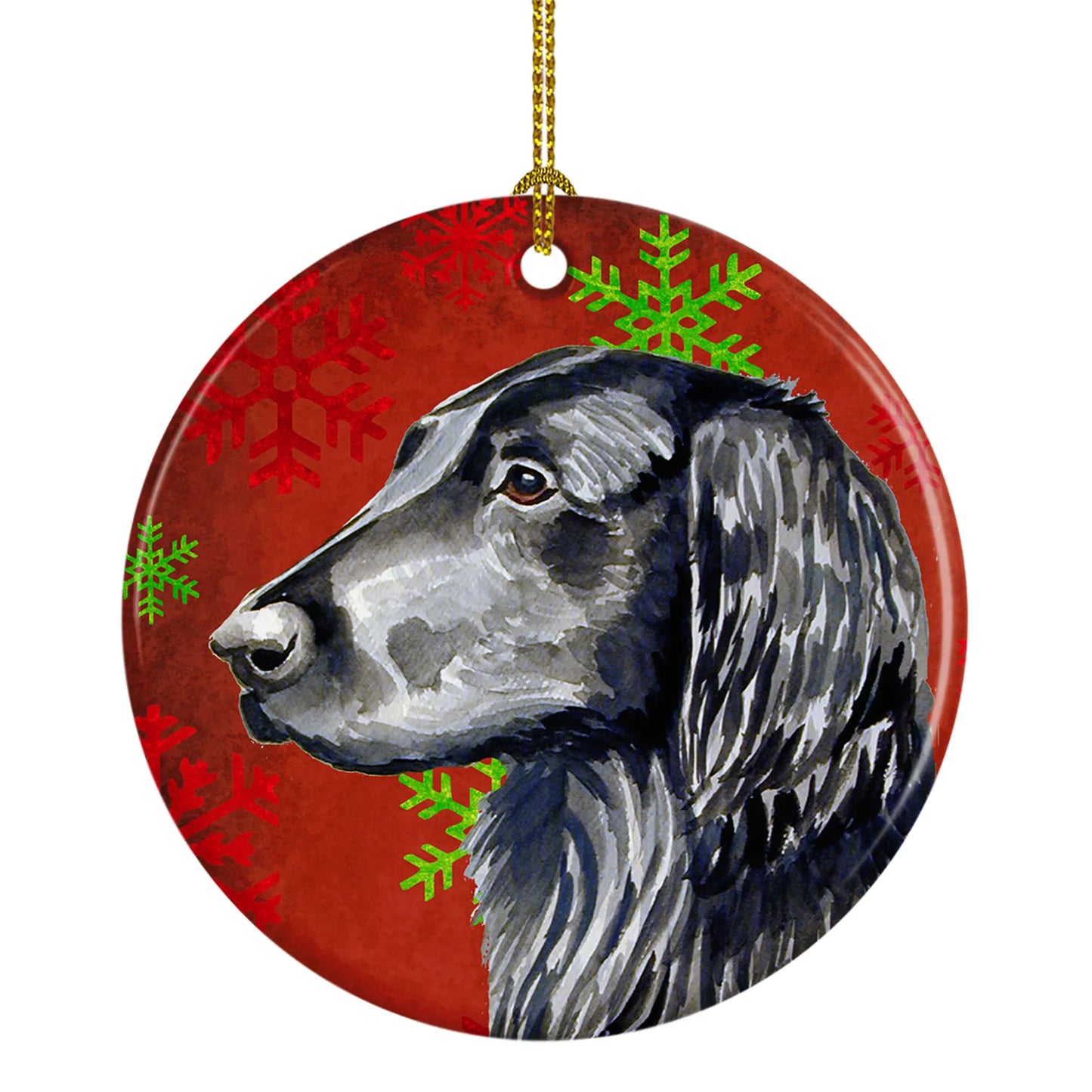 Dog and Christmas Snowflakes Ceramic Ornament