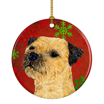 Dog and Christmas Snowflakes Ceramic Ornament