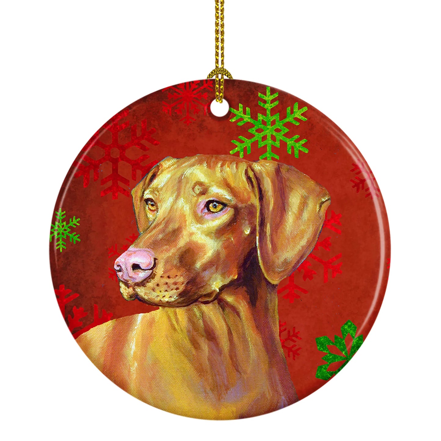 Dog and Christmas Snowflakes Ceramic Ornament