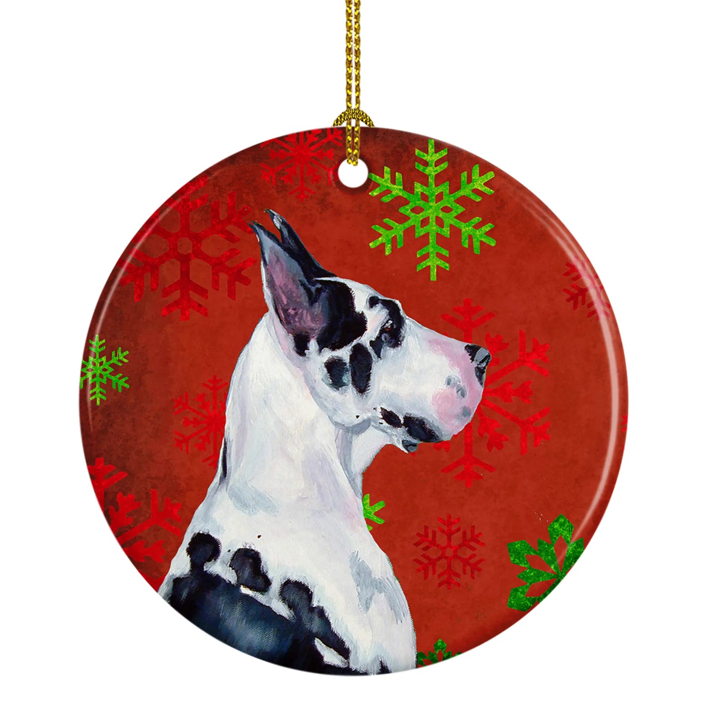 Dog and Christmas Snowflakes Ceramic Ornament