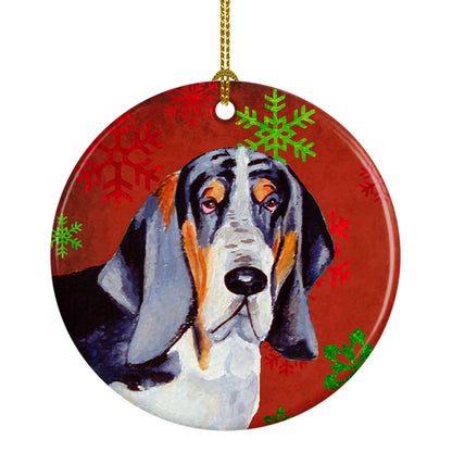 Dog and Christmas Snowflakes Ceramic Ornament