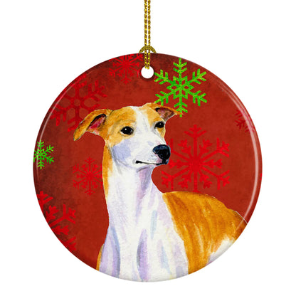 Dog and Christmas Snowflakes Ceramic Ornament