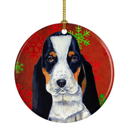 Dog and Christmas Snowflakes Ceramic Ornament