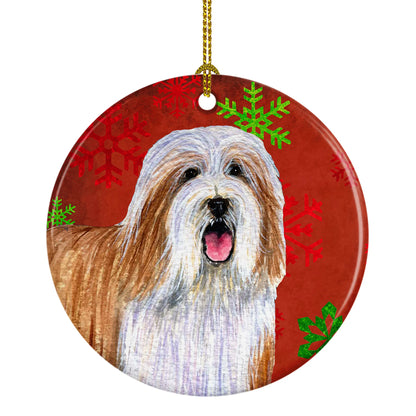 Dog and Christmas Snowflakes Ceramic Ornament