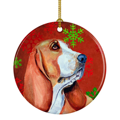 Dog and Christmas Snowflakes Ceramic Ornament