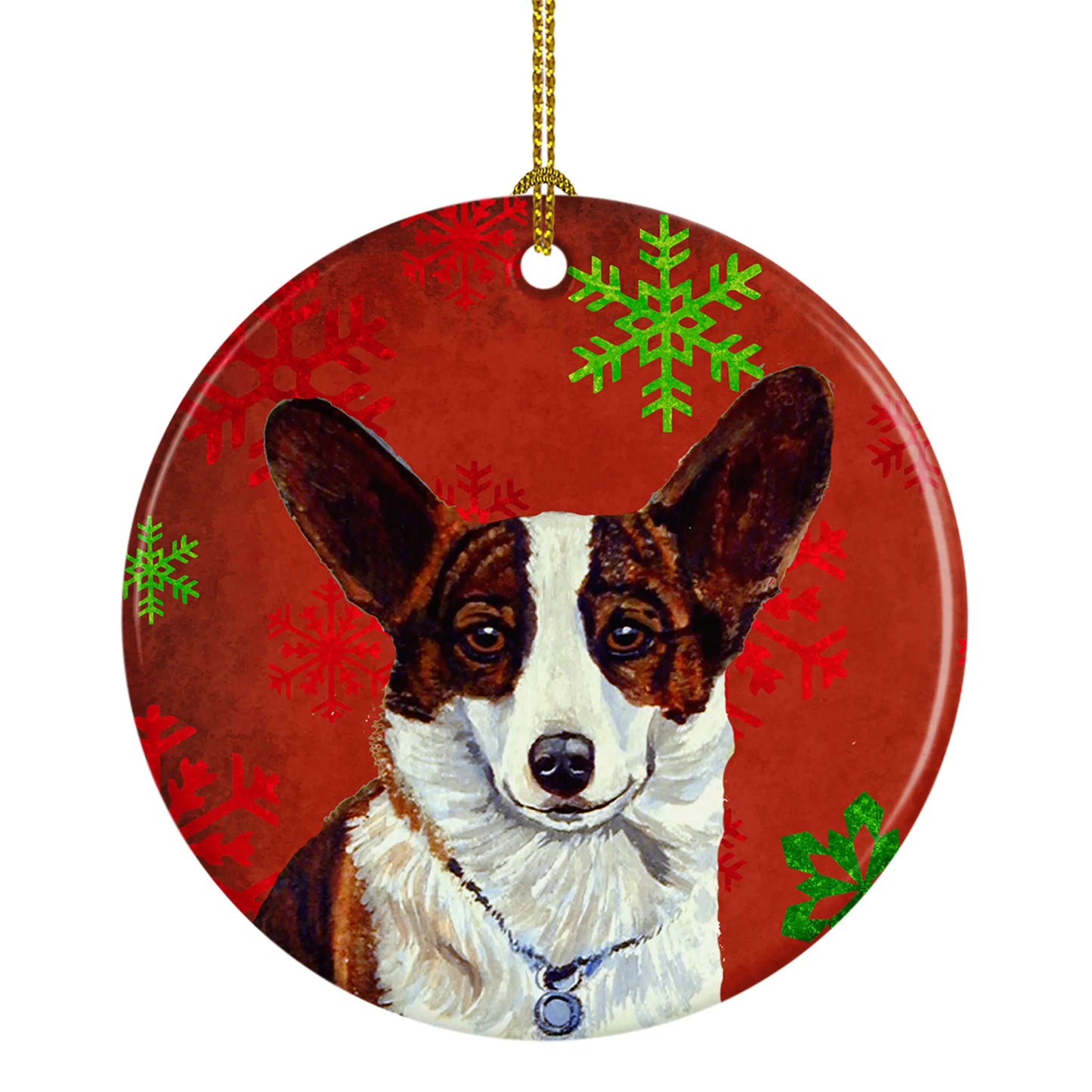 Dog and Christmas Snowflakes Ceramic Ornament