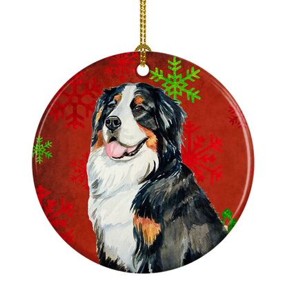 Dog and Christmas Snowflakes Ceramic Ornament